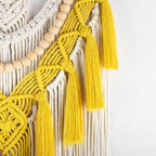EOBTAIN Yellow Macrame Wall Hanging Boho Macrame Wall Art Handmade Woven Tapestry with Beige Tassel, Bohemian Yellow Wall Decor for Bedroom Living Room Nursery Dorm Home, 30L x 15.7W Inch