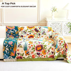 Boho Throw Blanket, 100% Organic Cotton Breathable Ultra Soft 80" x 90" Bed Quilt Throw - All Season Floral Rustic Farmhouse Decor Luxury Reversible Blanket for Sofa Couch Chair and Gift