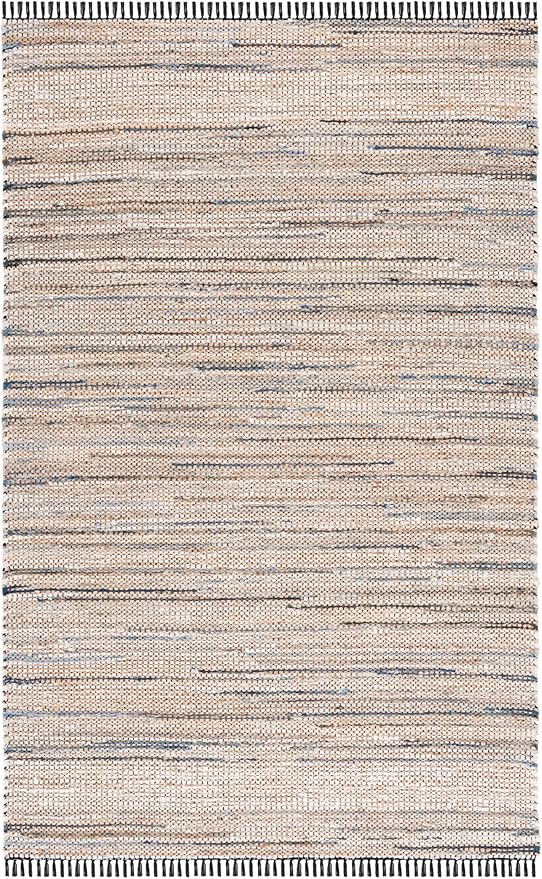 SAFAVIEH Cape Cod Collection Accent Rug - 4' x 6', Blue & Beige, Handmade Denim & Jute, Ideal for The Living Room, Dining, Bedroom (CAP153M)