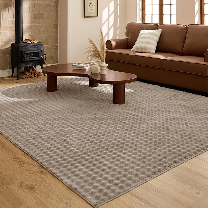 Bedsure 6x9 Fluffy Area Rugs for Living Room, Machine Washable Rugs, Non-Slip Backing, Non-Shedding, Pet Friendly Throw Rug for Bedroom Dining Room, Brown