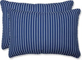 Pillow Perfect Stripe Indoor/Outdoor Accent Throw Pillow, Plush Fill, Weather, and Fade Resistant, Large Lumbar - 16.5" x 24.5", Blue/White Resprt Stripe, 2 Count