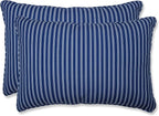 Pillow Perfect Stripe Indoor/Outdoor Accent Throw Pillow, Plush Fill, Weather, and Fade Resistant, Large Lumbar - 16.5" x 24.5", Blue/White Resprt Stripe, 2 Count