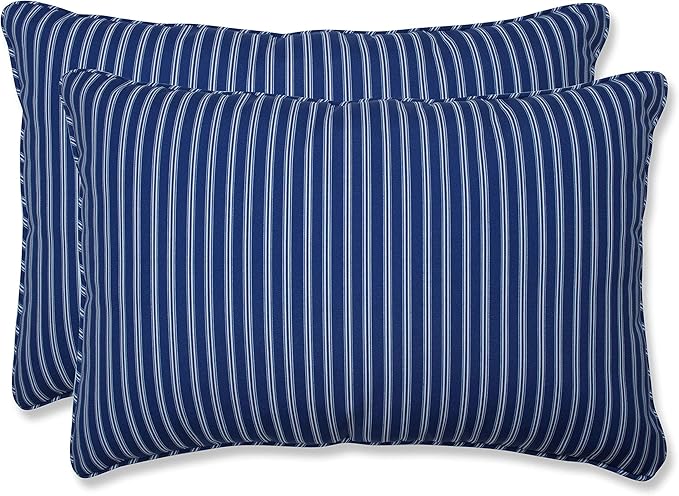 Pillow Perfect Stripe Indoor/Outdoor Accent Throw Pillow, Plush Fill, Weather, and Fade Resistant, Large Lumbar - 16.5" x 24.5", Blue/White Resprt Stripe, 2 Count