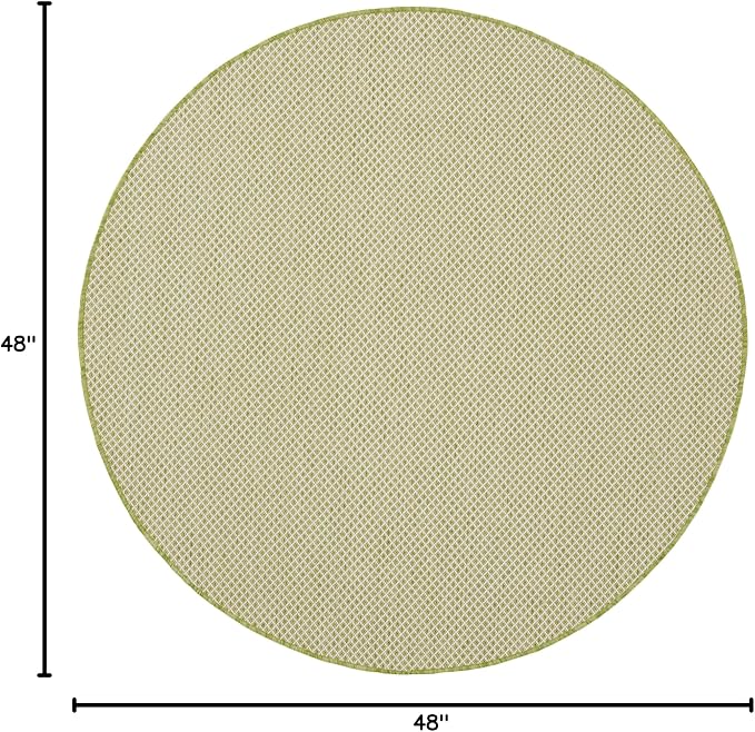 Nourison Home Courtyard Ivory Green 4' x Round Area Rug - Easy Clean, Non Shedding, Bed Room, Living Room, Dining Room, Kitchen (4' x Round)