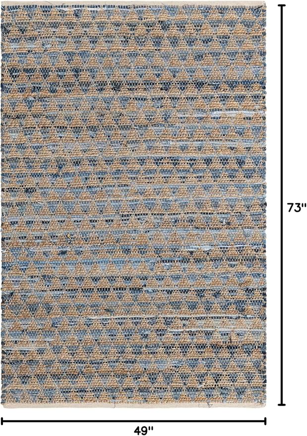 Unique Loom Chindi Jute Collection Area Rug (4' 1" x 6' 1" Rectangle, Navy Blue/ Natural)