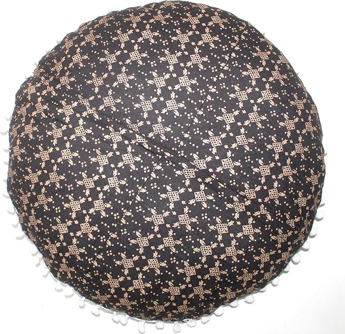 CRAFT KALA Large Round Bohemian Floor Pillow Pouf Cover Mandala Meditation Room Pillow Cover for Adults Boho Seating Poufs Cushion Cover for Kids Playroom 32" Black Gold Ombre