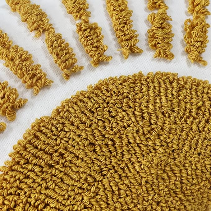 Boho Throw Pillow Covers 12x20 Inch Sun Tufted Lumbar Pillow Covers with Tassels, Bohemian Farmhouse Decorative Cushion Cover for Couch Sofa Bedroom Living Room Home Decor (Yellow-Thin)