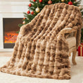 EMME Faux Fur Blanket Queen Size Tie Dye Brown - Big Bubble Rabbit Cozy Blanket for Couch, Thick Furry Plush Shaggy Blankets, 650GSM, 90x90 Inches
