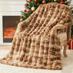 EMME Faux Fur Blanket Queen Size Tie Dye Brown - Big Bubble Rabbit Cozy Blanket for Couch, Thick Furry Plush Shaggy Blankets, 650GSM, 90x90 Inches