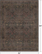 Vintage Dark Brown 3x4 Entryway Rug, Washable Small Area Rugs for Entry Way, Kitchen, Bathroom, Door Mat Indoor Entrance, Mudroom, Oriental Floral Low Pile Stain Resistant Non-Slip Throw Rug