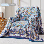 Boho Blanket Soft Muslin BohoThrow Blanket, 100% Cotton Floral Printed Farmhouse Decor All Season Reversible Rustic Throw for Sofa Couch Chair (Light Purple, 60"x80")