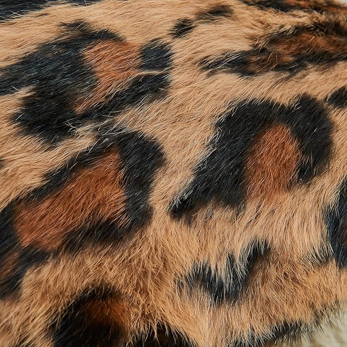 MOOX Rabbit Fur Throw Pillow Covers Decorative Fluffy Soft Fuzzy Plush Luxury Genuine Animal Skin Lumbar Pillow 18"x18" Cushion Cover, Leopard Print