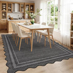 Garvee Scalloped Washable 8x10 Rugs for Living Room Non Slip Throw Rugs Large Bedroom Rug Modern Low Pile Non Shedding Stain Resistant Carpet for Dining Room Office Classroom, 8'x10' Dark Grey
