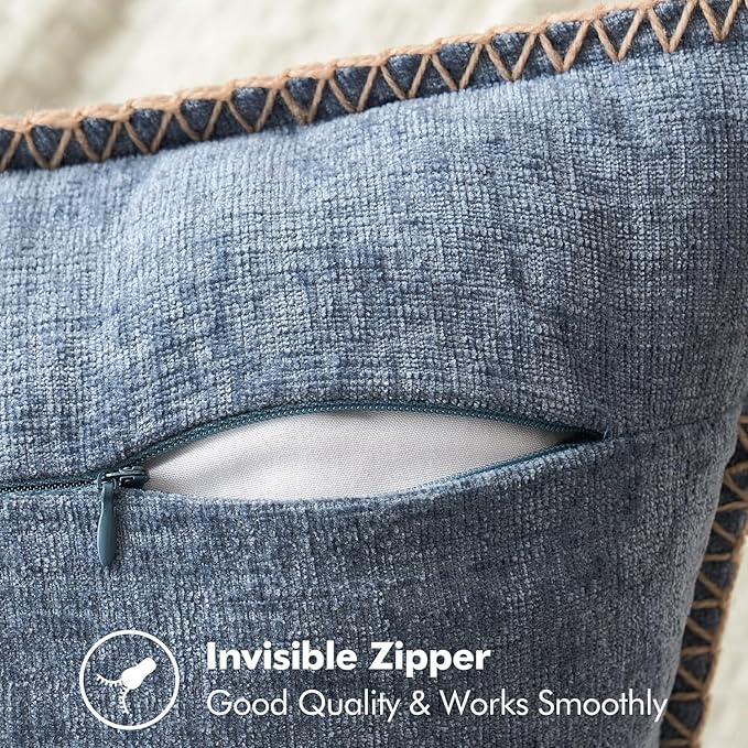 MIULEE Pack of 2 Couch Throw Pillow Covers 20x20 Inch Dark Grey Blue Farmhouse Decorative Pillow Covers with Stitched Edge Soft Chenille Solid Dyed Spring Pillow Covers for Sofa Bed Living Room