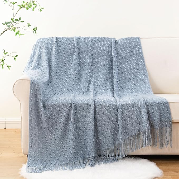 BATTILO HOME Throw Blanket for Couch, Textured Knit Throw, Bluish Grey Throws for Home Decor, Soft Blanket Throw for Bedroom Decor Housewarming Gifts, 50"x60"