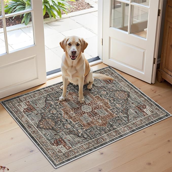 Washable Runner Rug 2x3 Runners for Hallways, Ultra-Thin Carpet Runners for Entryway Anti Slip Backing Runner Rugs for Kitchen Laundry Room Indoor Hallway (Grey/Brown/Tan)