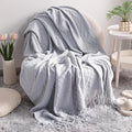 NTBAY Acrylic Knitted Throw Blanket, Lightweight and Soft Cozy Decorative Woven Blanket with Tassels for Travel, Couch, Bed, Sofa, 51x67 Inches, Light Grey Checkered