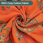 Boho Throw Blanket for Chair, 100% Cotton Woven Rustic Quilt with Tassel 50”x60”, Super Soft Muslin Blanket with Floral, Decorative Reversible Bed Blanket/Sofa Cover for All Seasons- Orange