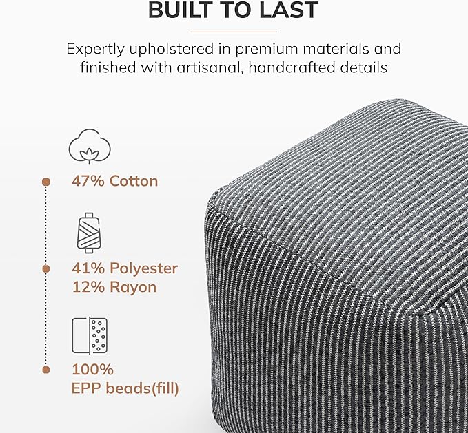 Anji Mountain Pouf Ottoman Foot Rest, Handmade Ottoman Pouf, Comfortable Foot Stool, Decorative Floor Seating for Living Room Decor, Bedroom & Home Décor Accent - Gray Maze