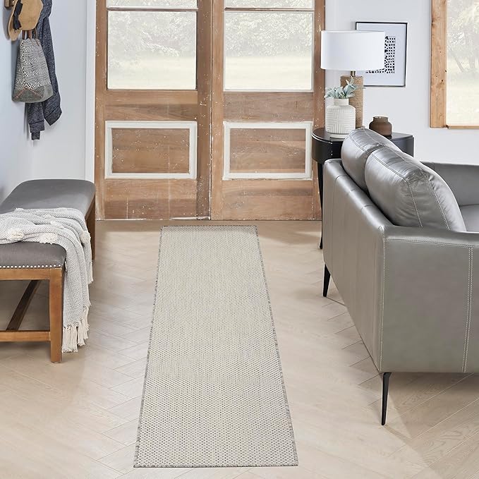 Nourison Home Courtyard Ivory Silver 2'2" x 16' Area Rug - Easy Clean, Non Shedding, Bed Room, Living Room, Dining Room, Kitchen (16' Runner)
