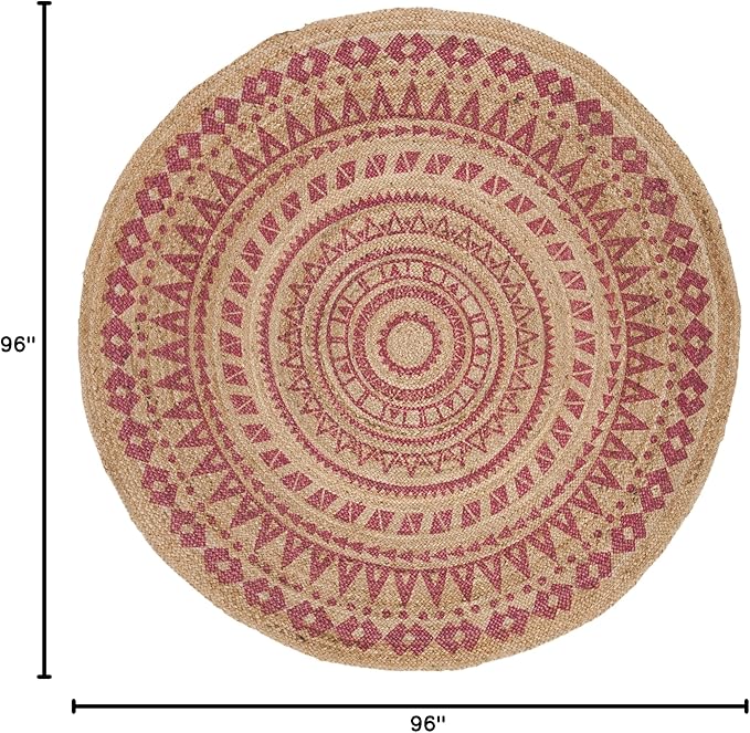 SAFAVIEH Natural Fiber Round Collection 8' Round Pink NF802P Handmade Boho Mandala Braided Jute Area Rug