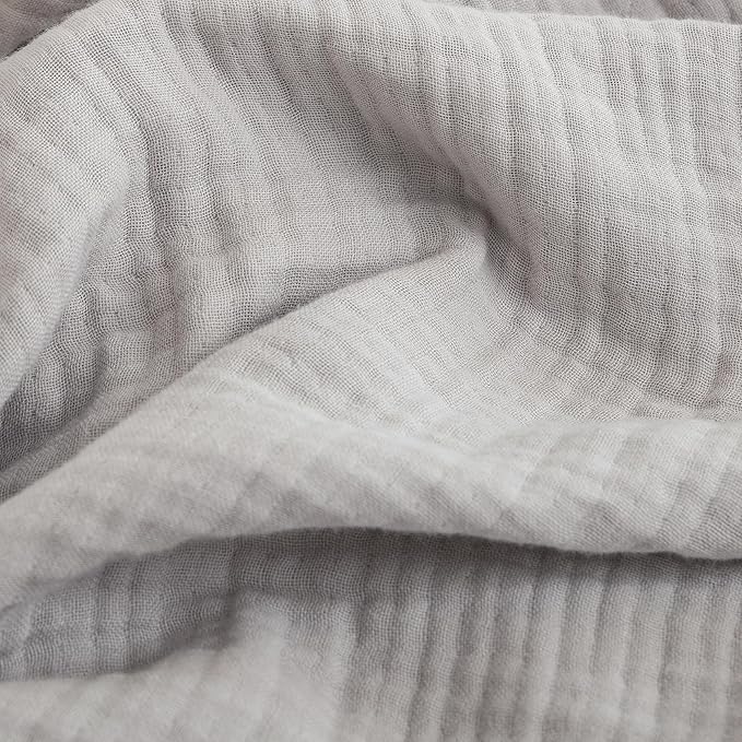 FOSSA Muslin Blanket with Fringe - 4-Layer 100% Cotton Gauze Super Soft & Breathable Throw -Lightweight Decorative Cooling Blanket for Bed, Sofa, Office (Grayish, Throw (60" × 50"))