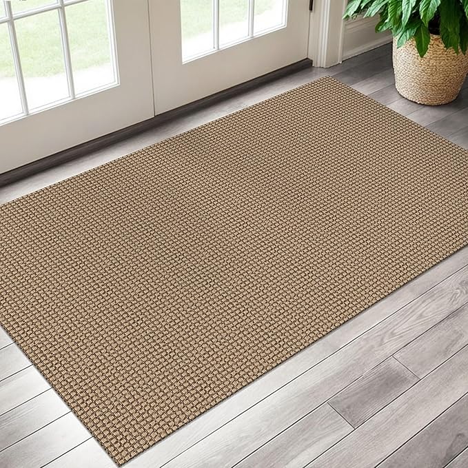 EARTHALL Woven Area Rug 3x5 Ft Washable Rugs for Entryway Braided Non Slip Rubber Backed Throw Rugs Door Mat Indoor Outdoor Entrance Cotton Carpet for Kitchen Foyer Front Door, Orange/Tan/Brown