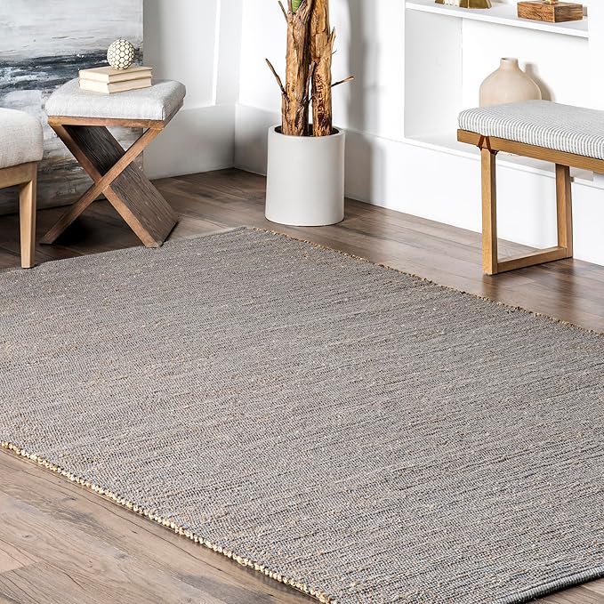 Nuloom Elfriede Handmade, Grey, 6' Round, Solid, Rustic, Jute, Soft and Textured, High Traffic, Stain Resistant, Easy Clean, Durable Area Rug for Bedroom, Living Room, Dining, Den, Foyer