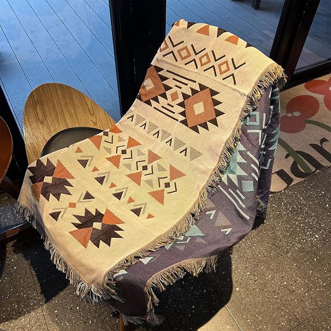 Hopstar Aztec Throw Blanket Navajo Indian Blankets and Throws Boho Western Decor Couch Cover Blanket for Bed Sofa Living Room Beach Travel 51"x63" (Aksu)
