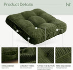 HIGOGOGO Floor Pillow Cushion for Adults, Meditation Cushion Pillow, Large Square Floor Sitting, Tufted Corduroy Cover, for Tatami Living Room or Yoga, 22x22 Inch, Dark Green
