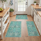GENIMO Kitchen Mats for Floor Set of 3 Non-Slip Washable, Waterproof Lightweight Kitchen Rugs, Kitchen Floor Mat Runner Rug Carpet for Laundry, Sink, Hallway, Bathroom, Entryway, Dark Green
