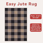 Tangsoo Checkered Easy Jute Rug, 2x3 Washable Ultra Thin Rug for Entryway Non-Slip Black Grey Outdoor Rug,Modern Front Door Mat Carpet for Kitchen Bedroom Porch Doorway