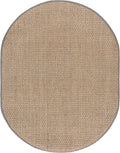 SAFAVIEH Area Rug 6x8 Oval- Natural Fiber Collection - Natural & Grey, Seagrass, Basketweave Pattern with Border (NF114P)
