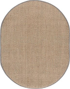 SAFAVIEH Area Rug 6x8 Oval- Natural Fiber Collection - Natural & Grey, Seagrass, Basketweave Pattern with Border (NF114P)