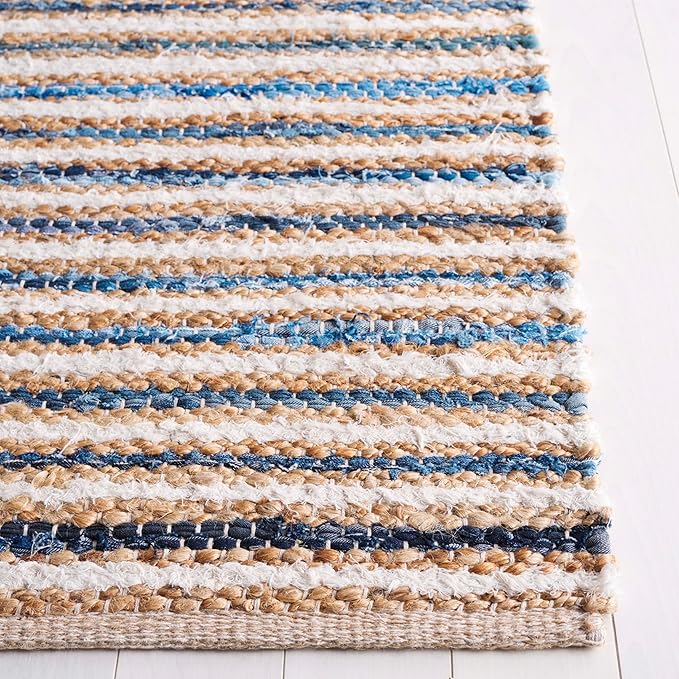 SAFAVIEH Cape Cod Collection Area Rug - 5' x 8', Natural & Blue, Handmade, Braided Design, Ideal for The Living Room, Bedroom, Dining Room (CAP151M-5)