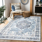 Area Rug 5×7, Vintage Boho Rug,Ultra-Soft Low Pile, Washable, Non Slip,Stain Resistant Printed Carpet for Living Room Bedrooms Playroom Office Kitchen, Light Blue
