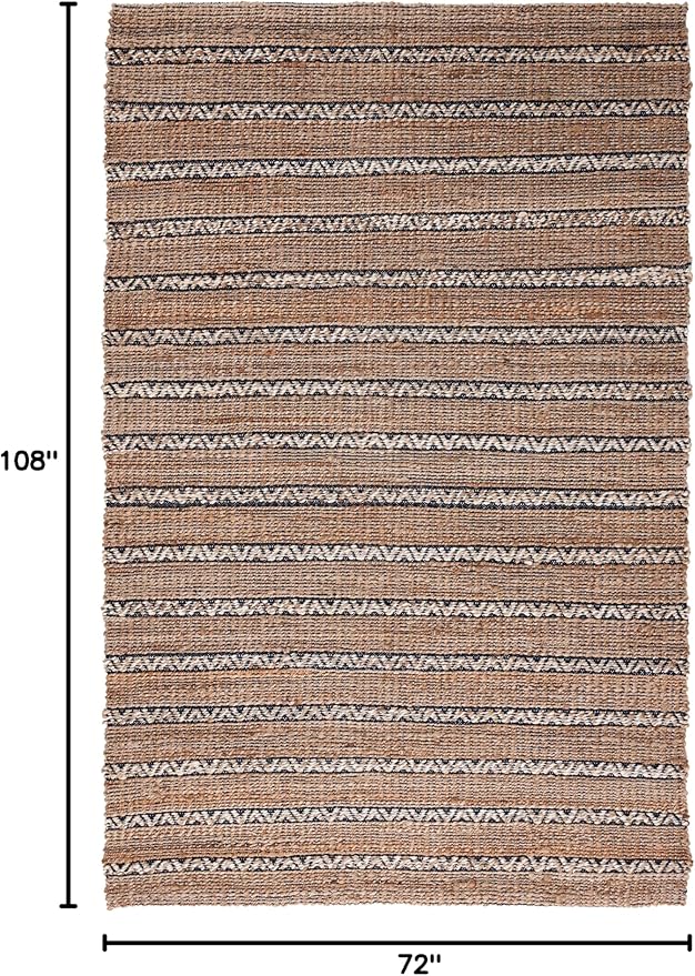 SAFAVIEH Natural Fiber Collection Area Rug - 6' x 9', Navy & Natural, Handmade Flat Weave Stripe Jute & Cotton Jute, Ideal for High Traffic Areas in Living Room, Bedroom (NFB655N)