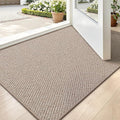 LUMI Ultra Thin Indoor Door Mat for Entrance 24"x36", Non Slip Entryway Mat, Low Profile Doormat, Unique Herringbone Design Carpet for Inside, Patio, Porch, Dark Beige