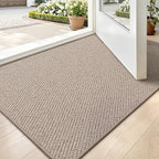 LUMI Ultra Thin Indoor Door Mat for Entrance 24"x36", Non Slip Entryway Mat, Low Profile Doormat, Unique Herringbone Design Carpet for Inside, Patio, Porch, Dark Beige