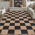 GarveeHome Checkered Easy Jute Area Rug 10x13 Machine Washable Non-Slip Stain Resistant Indoor Outdoor Rugs for Living Room, Bedroom, Kitchen, Dining, Patio Farmhouse Style Black Tan