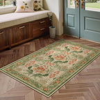Bavni 4x6 Area Rugs, Floral Machine Washable Rugs for Living Room, Dinning Room, Bedroom, Non Slip Aesthetic Vintage Low Pile Durable Lightweight Farmhouse Rug, Sage Green & Burnt Orange