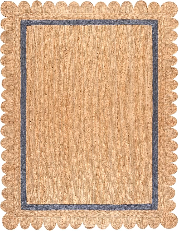 SAFAVIEH 8x10 Area Rug - Natural Fiber Collection - Large - Natural & Blue, Handmade Jute, Ideal for Living Room, Bedroom, Dining Space (NF896M)