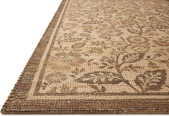 Loloi Chris Loves Julia Rue Collection RUE-03 Bark/Mocha 2'-3" x 3'-9" Accent Rug Jute Neutral Floral Living Room Bedroom Rug