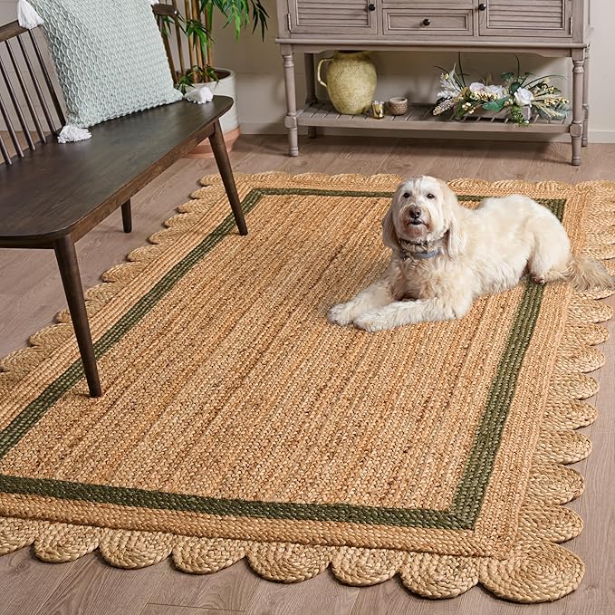SAFAVIEH Area Rug 5x8 - Natural Fiber Collection - Natural & Olive, Handmade Jute, Ideal for Living Room, Bedroom, Dining Space (NF896X)