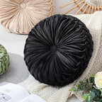 Round Throw Pillows Decorative Pleated Throw Pillows 15'' Diameter Accent Pumpkin Boho Chair Cushion for Couch Sofa Home Decoration(Black,1 Pcs)