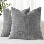decorUhome Chenille Dark Grey Throw Pillow Covers 16x16 Inch Set of 2, Decorative Soft Couch Pillow Covers Solid Dyed Accent Velvet Farmhouse Neutral Square Pillow Cases for Sofa Bed Living Room