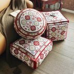 Unstuffed Pouf Cover Ottoman Footrest Bohemian Chenille Foot Stool Floor Bean Bag 20x8 Inches for Living Room Bedroom Home Decor (Red, Round)