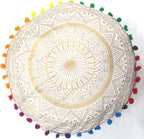 INDIAN CRAFT CASTLE ICC Mandala Barmeri Large Floor Pillow Cover Cushion Meditation Seating Ottoman Throw Cover Hippie Decorative Zipped Bohemian Pouf Ottoman Cases Gold, 24" Round