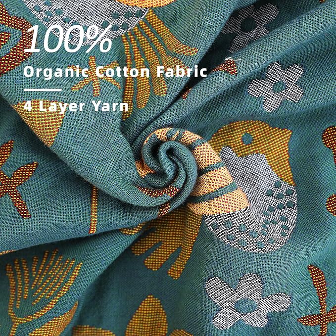 Boho Throw Blanket, 100% Organic Cotton Breathable Ultra Soft 50" x 60" Bed Quilt Throw - Floral Rustic Bird Farmhouse Decor Luxury Reversible Blanket for Sofa Couch Chair and Gift,Teal/Beige