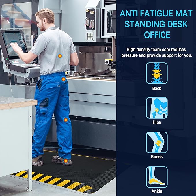 FEATOL Anti Fatigue Mat Industrial, Ergonomic Standing Floor Mat for Work for Stand -Safety Support for Leg & Back Pain(Yellow Border, 20" x 59", 3PC)